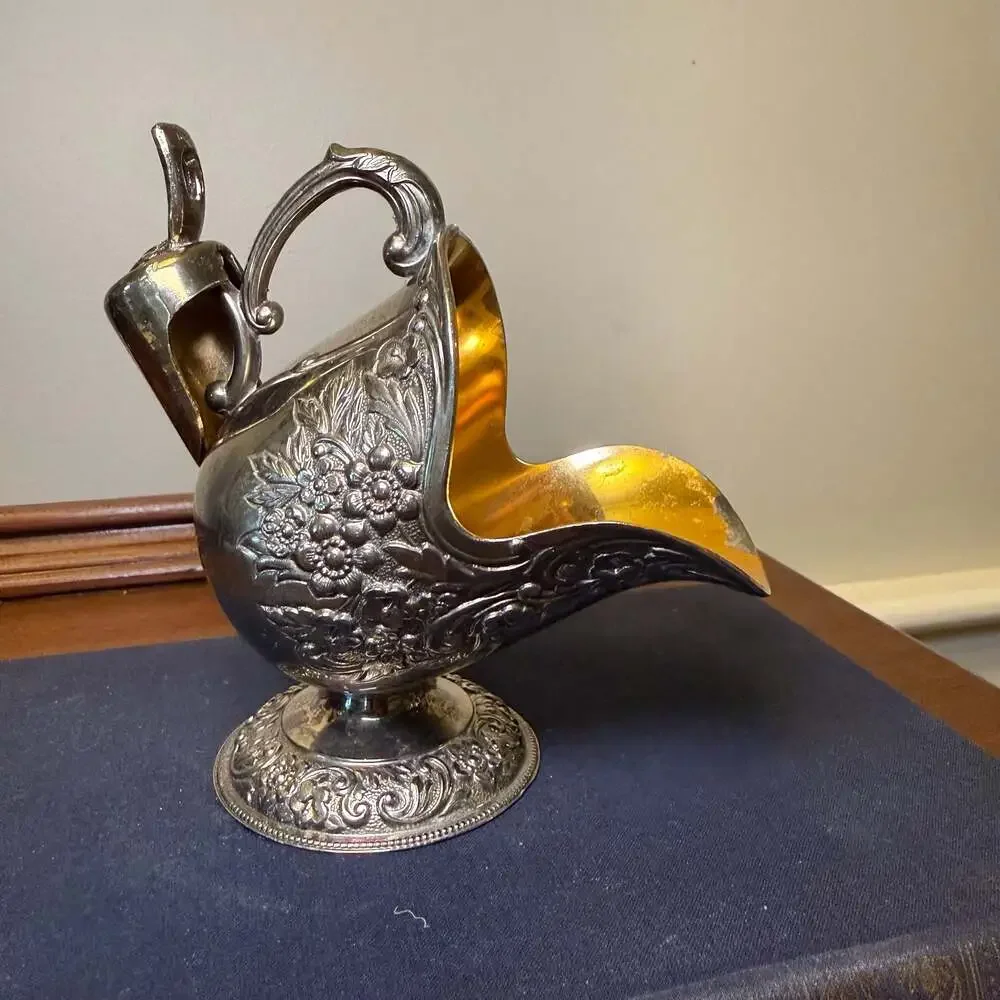 Vintage Silver Plated Sugar Scuttle with Scoop, Floral Repoussé Design